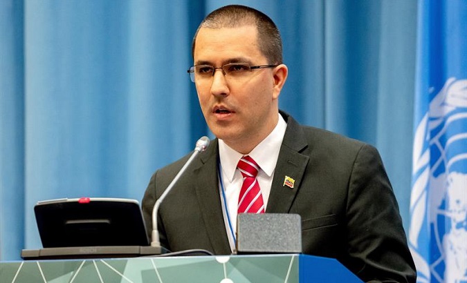 Venezuelan Foreign Minister Jorge Arreaza delivers a speech during the UN Narcotics Commission held on Thursday in Vienna, Austria.