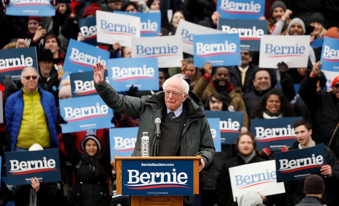 U.S. Presidential Candidate and Vermont Senator Bernie Sanders speaks at a rally in New York.