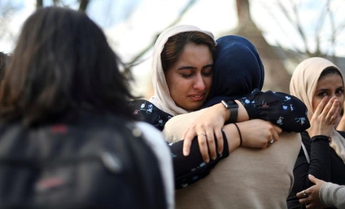 Nayab Khan, 22, cries at a vigil to mourn for the victims of the Christchurch mosque attacks in New Zealand, at the University of Pennsylvania in Philadelphia, Pennsylvania, U.S., March 15, 2019.