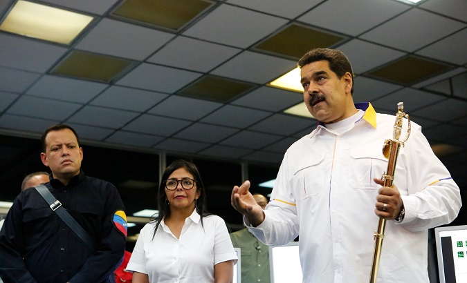 Venezuela's President Nicolas Maduro speaks during his visit to the Hydroelectric Generation System on the Caroni River, near Ciudad Guayana