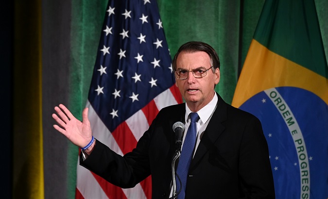 President Jair Bolsonaro participates in a Brazil-U.S. Business Council in Washington, U.S. March 18, 2019.