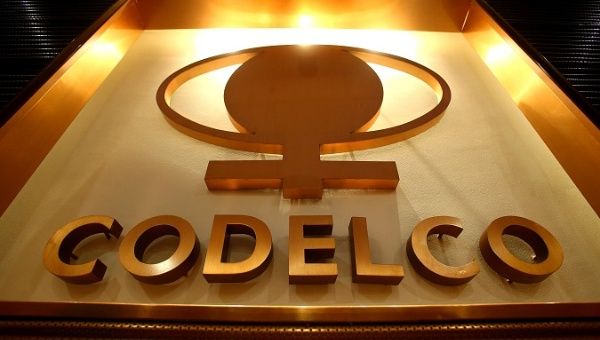 The logo of Codelco, the world's largest copper producer at their headquarters in Santiago, Chile.