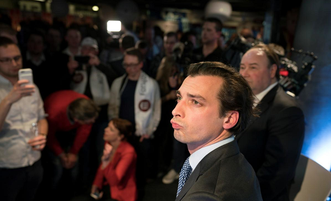 Thierry Baudet (Forum for Democracy) is seen during the election results evening in the center of Amsterdam, the Netherlands, March 21, 2018.