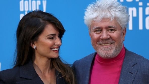 Director Pedro Almodovar and actress Penelope Cruz pose during a photocall to promote his latest film 