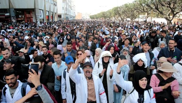 Teachers protest for better work conditions in Rabat, Morocco March 24, 2019.