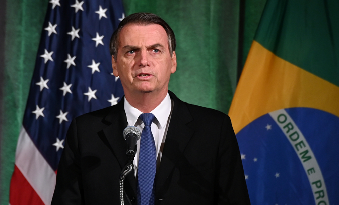 Brazilian President Jair Bolsonaro in a forum to discuss relations and future cooperation in Washington, U.S. March 18, 2019