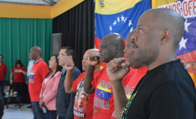 Chancellor Jorge Arreaza at the South Africa Government Alliance's solidarity assembly in Gauteng, South Africa, March 28, 2019.