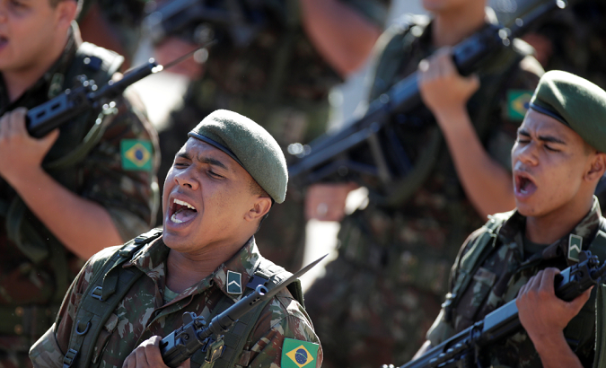 Brazilian soldiers attend a military ceremony to mark two decade-long military dictatorship that began on March 31, 1964. Brasilia, Brazil March 29, 2019