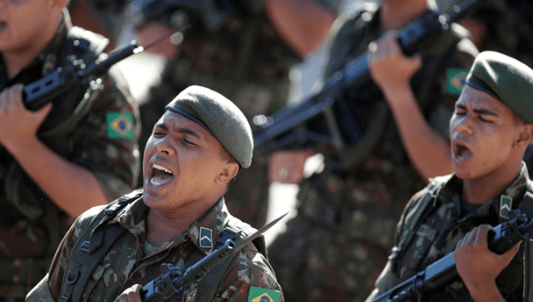Brazilian soldiers attend a military ceremony to mark two decade-long military dictatorship that began on March 31, 1964. Brasilia, Brazil March 29, 2019
