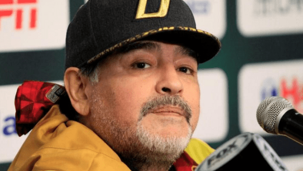 Diego Maradona, technical director of the Sinaloa Dorado soccer team in Mexico defends President Nicolas Maduro during press conference Sunday night. Nov. 2018