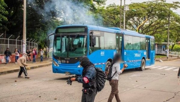 A public transport bus was also reportedly affected during the riots.