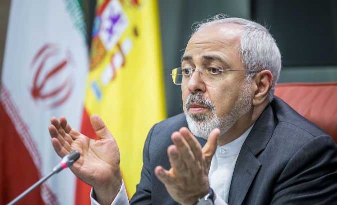 Foreign Minister Mohammad Yavad Zarif at a press conference in Madrid, Spain.