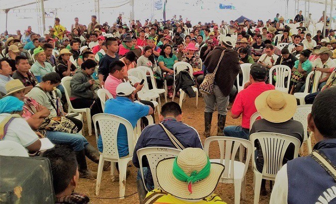 A meeting of Colombian indigenous peoples and farmers in Cauca valley, April 5, 2019.