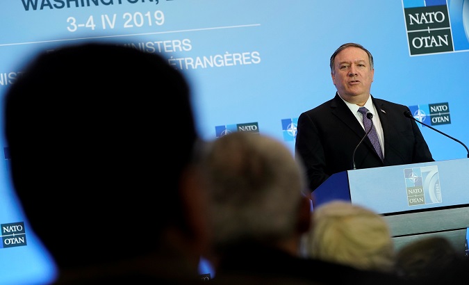 U.S. Secretary of State Mike Pompeo speaks to the media during the NATO Foreign Minister's Meeting at the State Department in Washington, U.S., April 4, 2019.