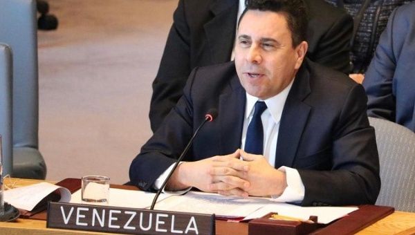 Venezuelan ambassador Samuel Moncada at the UN Security Council in New York, U.S, April 10, 2019.