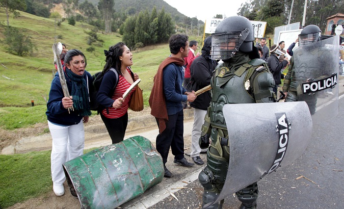 Demonstrators in Colombia protest in favor of the country's Campesino movement.