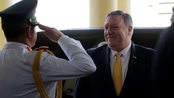 U.S. State Secretary Mike Pompeo at the Lopez palace in Asuncion, Paraguay April 13, 2019.