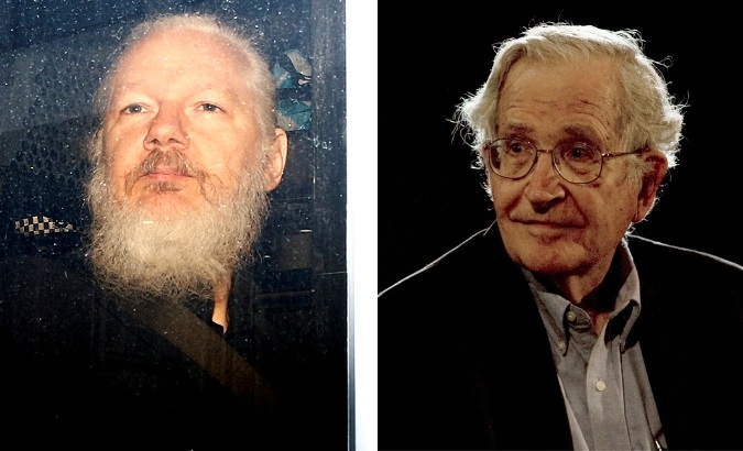 Wikileaks founder Julian Assange (left) and U.S. intellectual Noam Chomsky (right)