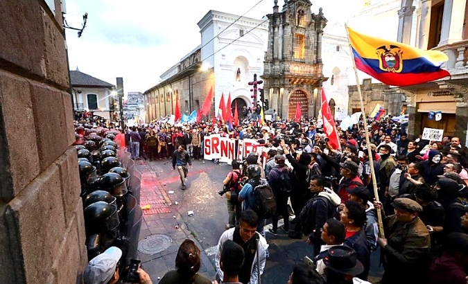 Protestors were met by riot police during the April 16 demonstrations against Moreno's goverment.