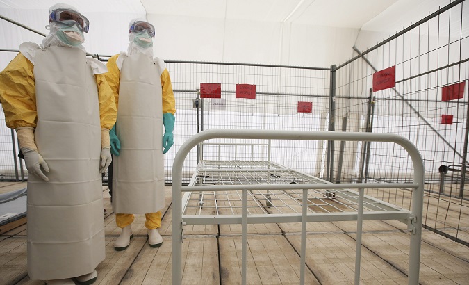 Medical personnel of Doctors Without Borders at an Ebola security training session in Belgium.