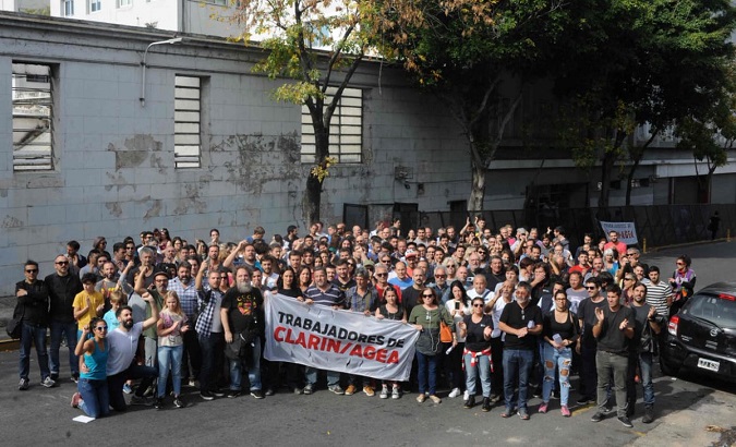 Journalists protest outside El Clarin newspaper in Buenos Aires, Argentina, April 18, 2019.