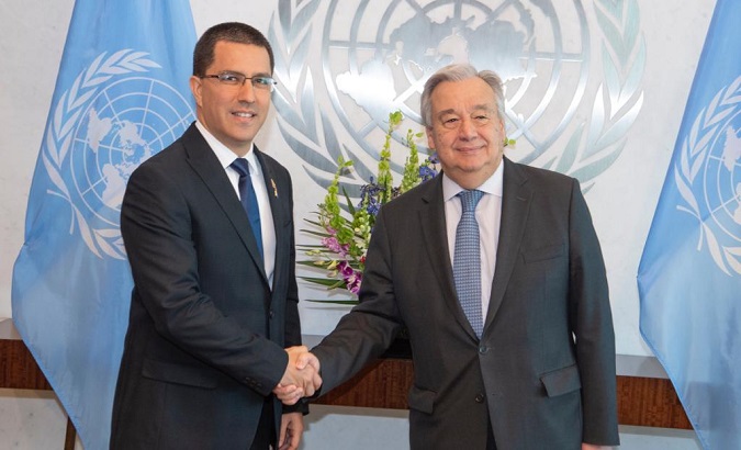 Venezuelan Foreign Minister Jorge Arreaza Meets United Nations Chief in New York.