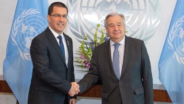 Venezuelan Foreign Minister Jorge Arreaza Meets United Nations Chief in New York. 