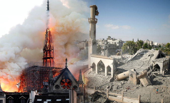 Ramzy Baroud draws comparisons between the global reaction to the fire at Notre-Dame last week in Paris vs that towards the destruction of Churches and mosques in Gaza and Middle East.