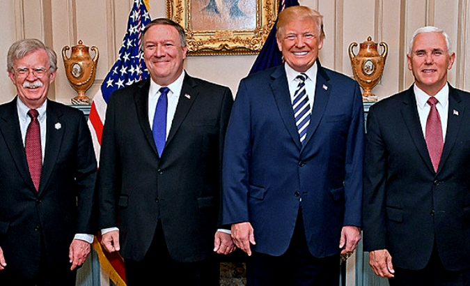(Left to right) National Security Advisor John Bolton, Secretary of State Mike Pompeo, President Donald Trump and Vice-President Mike Pence have been upping the pressure on the Venezuelan government.