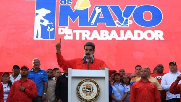 President of Venezuela giving a speech to supporters on International Workers Day, May 1, 2019.