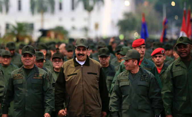 Venezuela's President Nicolas Maduroleads soldiers at a military base in Caracas, Venezuela