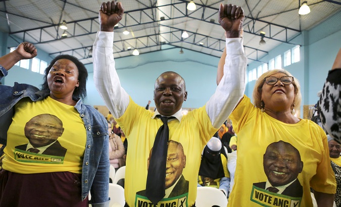 Supporters of Ramaphosa during an election rally ahead of the May 8th general election, in Mitchells Plain, South Africa, May 3, 2019.