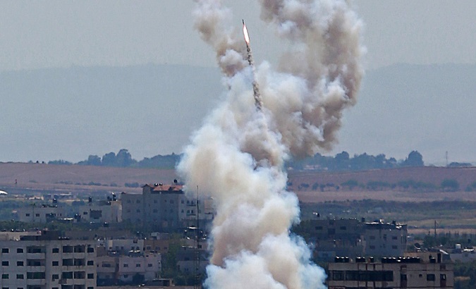 A rocket is fired from Gaza towards Israel May 4, 2019.