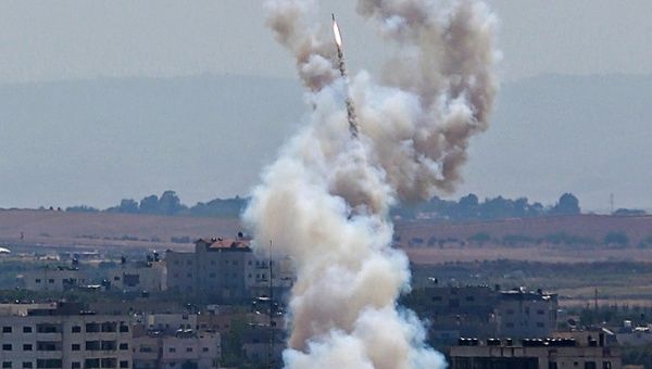 A rocket is fired from Gaza towards Israel May 4, 2019. 