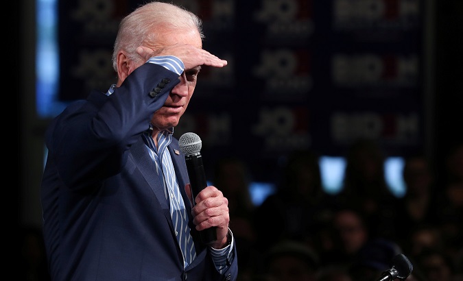 U.S. Democratic presidential candidate former Vice President Joe Biden looks into the crowd as he holds a campaign stop in Des Moines, Iowa, U.S. May 1, 2019.