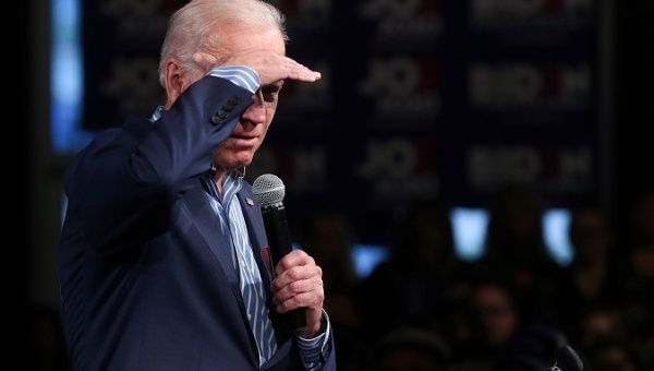 U.S. Democratic presidential candidate former Vice President Joe Biden looks into the crowd as he holds a campaign stop in Des Moines, Iowa, U.S. May 1, 2019.