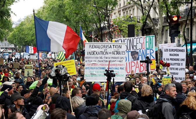 Protesters wearing yellow vests attend a demonstration in Paris, France, May 4, 2019.