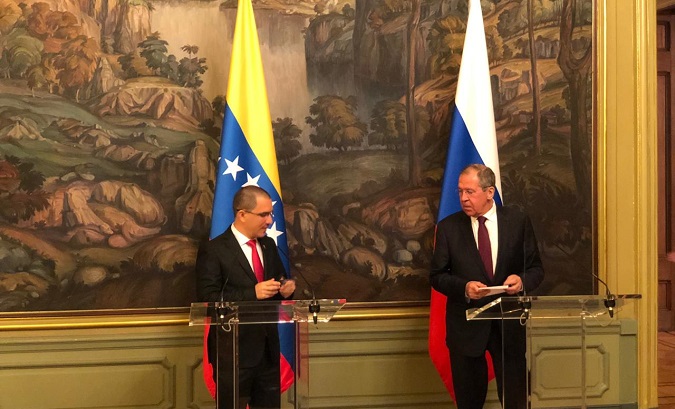 Foreign Ministers of Russia and Venezuela, Sergey Lavrov and Jorge Arreaza hold a press conference in Moscow.