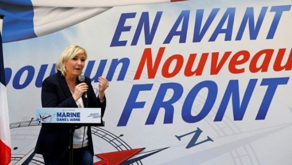 Marine Le Pen, France's far-right National Front (FN) political party leader, speaks during a rally in Laon, France, February 18, 2018.