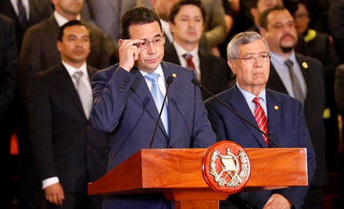 Guatemalan President Jimmy Morales holds a news conference to announce the ending of CICIG in Guatemala City, Guatemala, January 7, 2019.