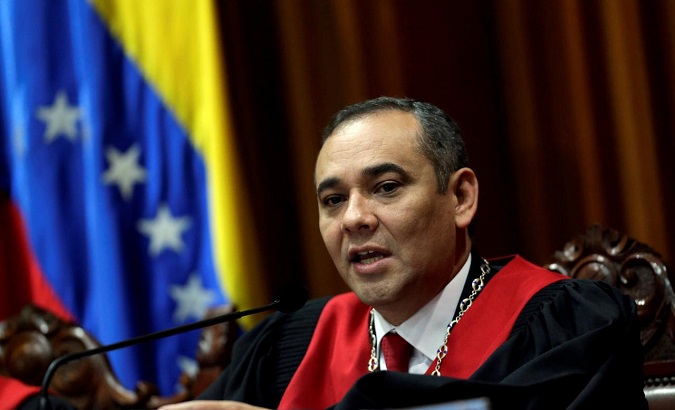 Venezuela's Supreme Court President Maikel Moreno reads a statement in Caracas, Venezuela August 1, 2017.