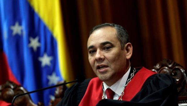 Venezuela's Supreme Court President Maikel Moreno reads a statement in Caracas, Venezuela August 1, 2017. 