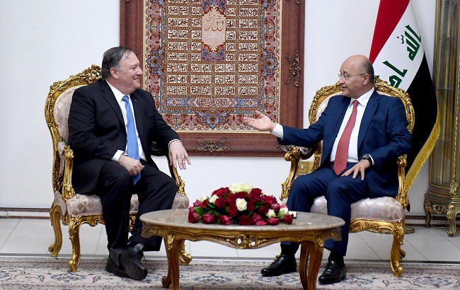 Iraq's President Barham Salih meets with U.S. Secretary of State Mike Pompeo in Baghdad