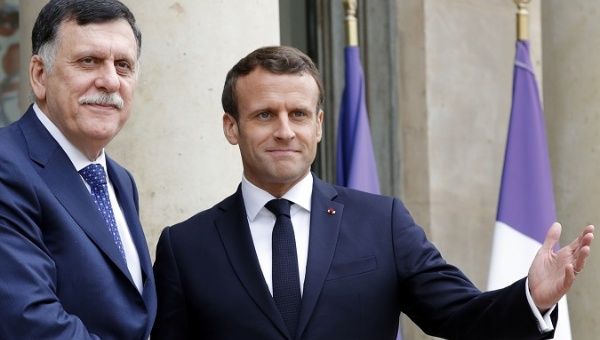 French president Emmanuel Macron and Libyan Prime Minister Fayez Al-Sarraj at the Elysee Palace in Paris, France, May 8, 2019. 