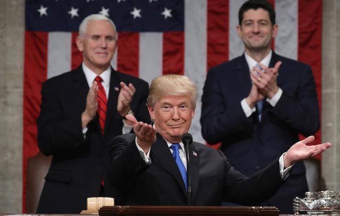 President Donald Trump delivering his first State of the Union address.