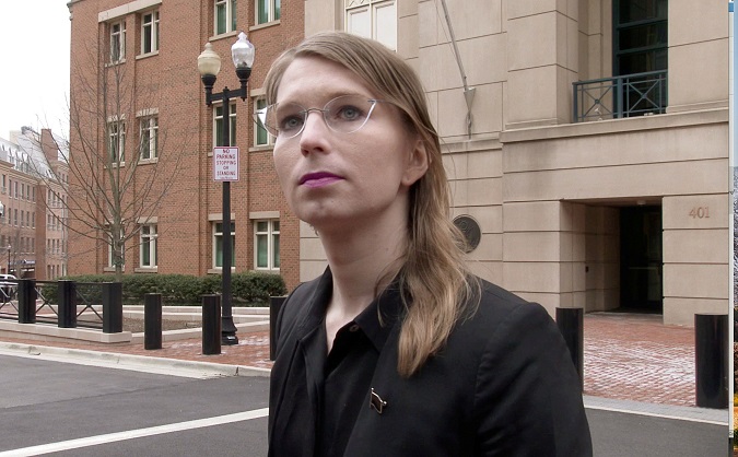 Former U.S. Army intelligence analyst Chelsea Manning speaks to reporters outside the U.S. federal courthouse shortly before appearing before a federal judge and being taken into custody as he held her in contempt of court for refusing to testify before a federal grand jury in Alexandria, Virginia, U.S. March 8, 2019