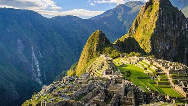 An aerial view of the historical ruins of Machu Picchu