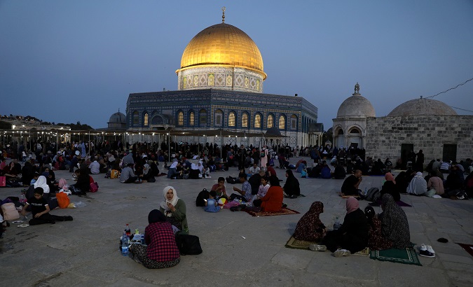 Muslims gather at the compound housing al-Aqsa mosque and known to Jews as Temple Mount and to Muslims as The Noble Sanctuary, in Jerusalem's Old City May 16, 2019.