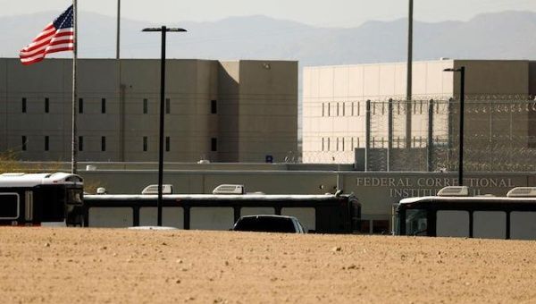 Immigration and Customs Enforcement (ICE) detainees at FCI Victorville federal prison in Victorville, California, U.S. June 8, 2018.