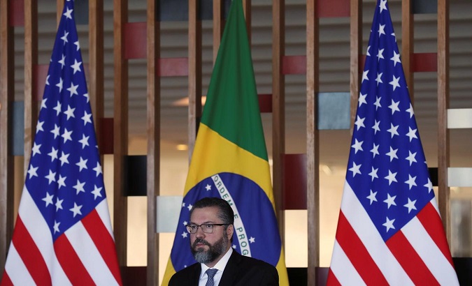 Brazil's Foreign Minister Ernesto Araujo attends a news conference with U.S. Secretary of State Mike Pompeo at Itamaraty Palace in Brasilia, Brazil January 2, 2019
